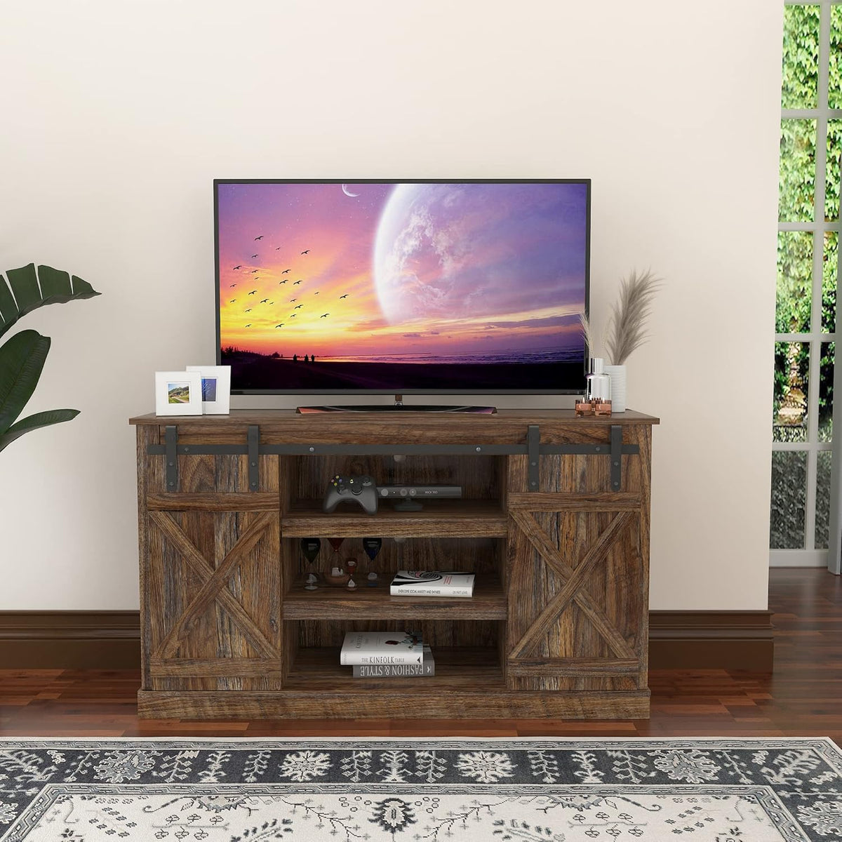 Dark Brown Wood Grain TV Stand S7628