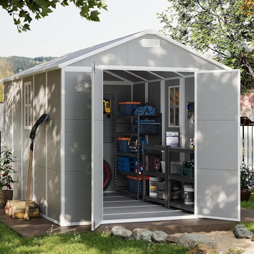 Gray White 8 x 10 FT Resin Plastic Outdoor Storage Shed L309