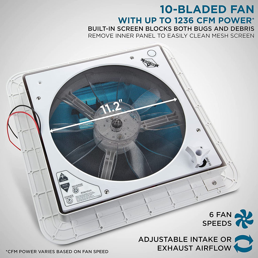 14” RV Roof Vent Fan with Light, Manual, White & Gray K698