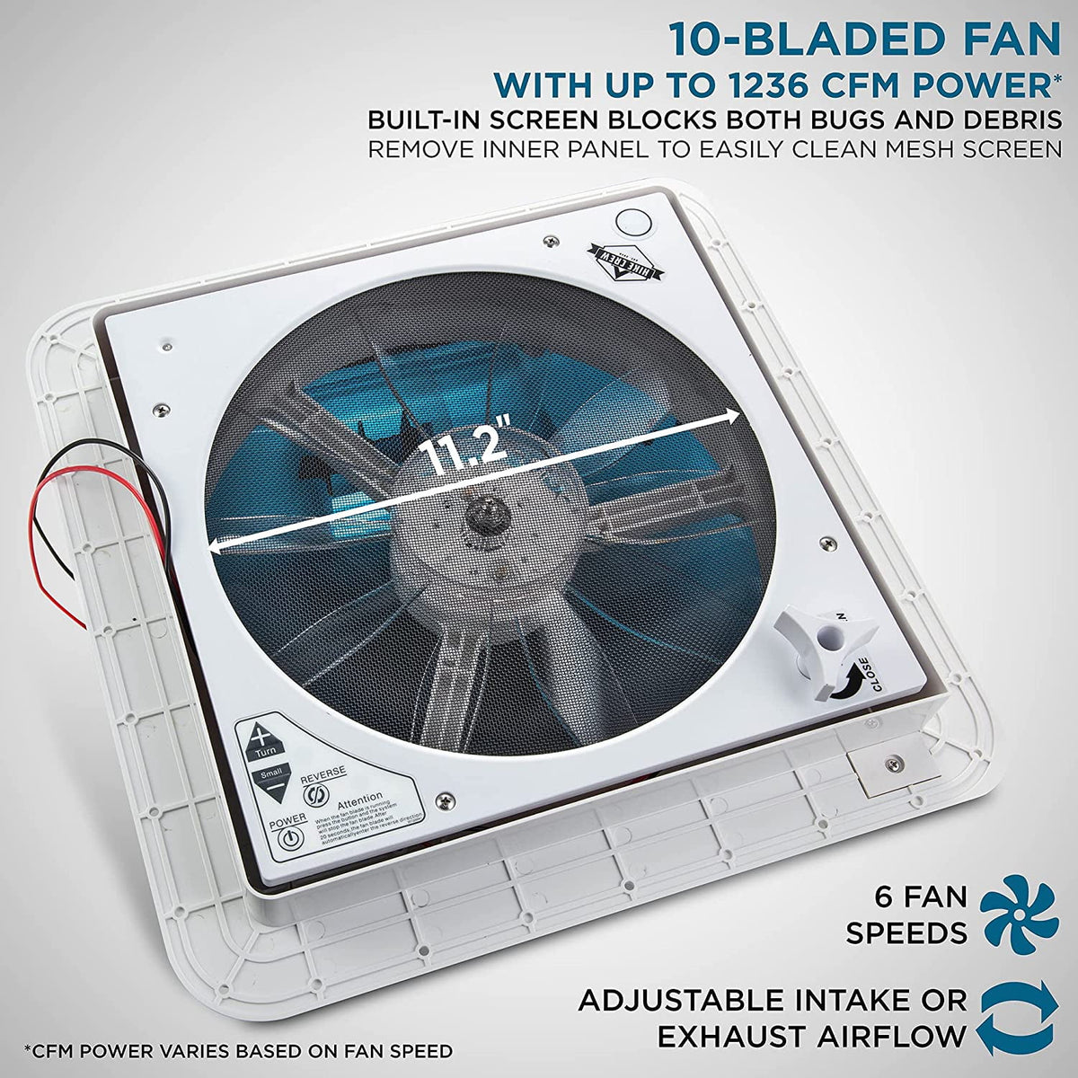 14” RV Roof Vent Fan with Light, Manual, White & Gray K698