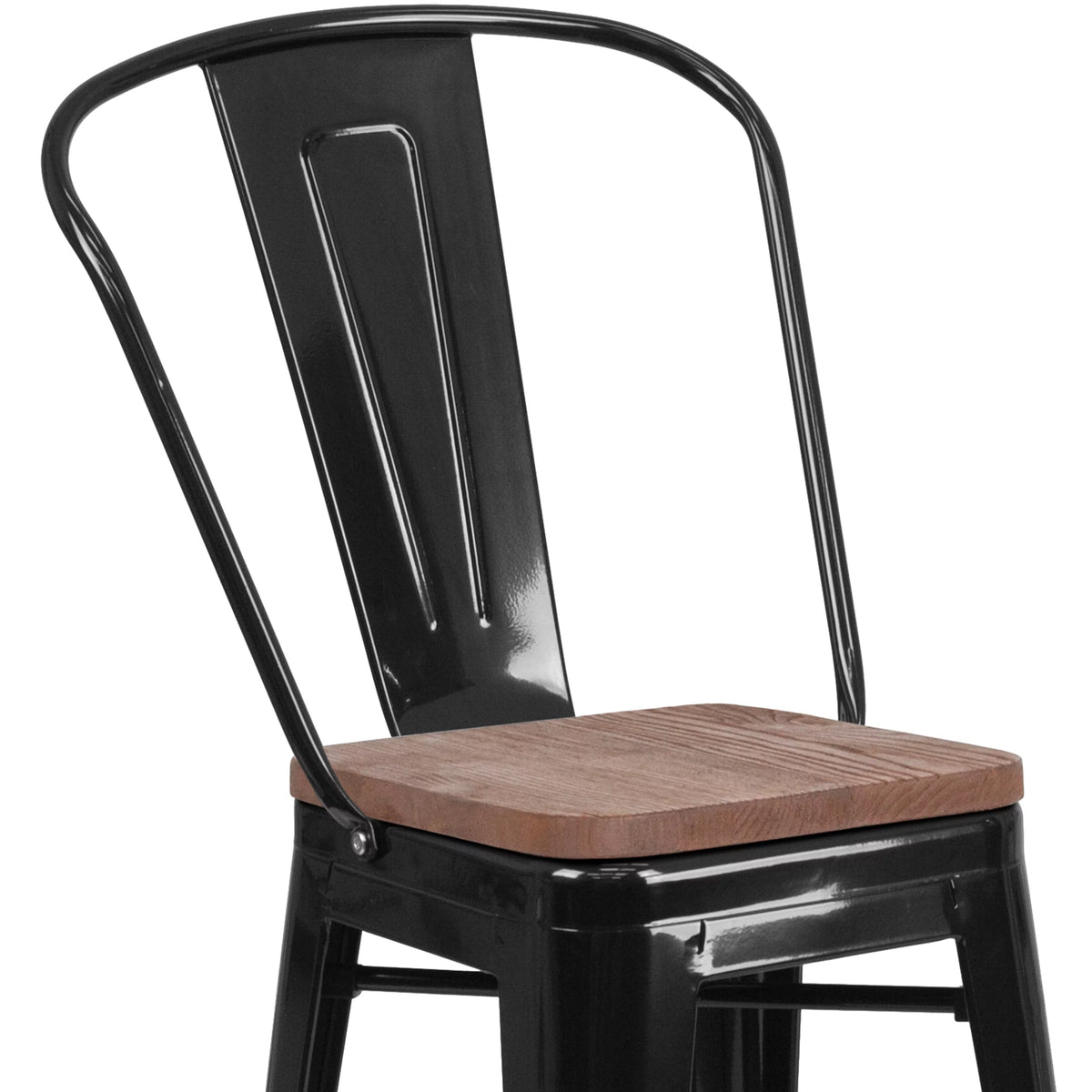 24 Inch Black Metal Counter Bar Stool with Wood Seat K7001