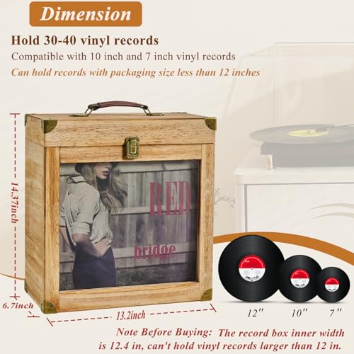 Vinyl Record Storage Case, Wood, Holds 40 Records, Carbonized Brown P987