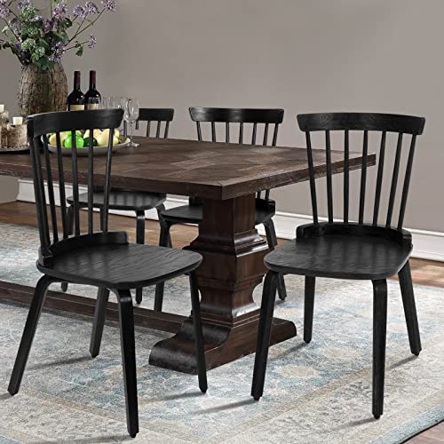 Black Solid Wood Spindle Back Dining Chairs Set of 4 A760