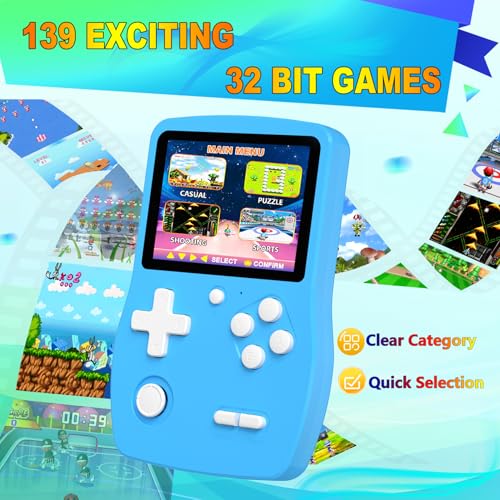 Blue Handheld Games with 3.0" IPS Screen and Rechargeable Battery M493
