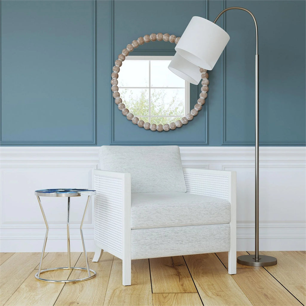 Hand Brushed White Wood and Fabric Accent Chair B1785