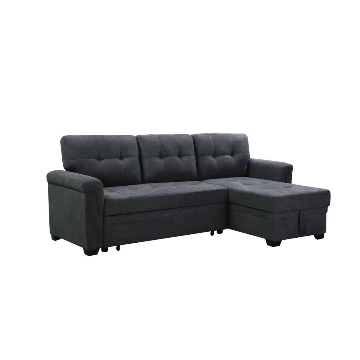 Dark Gray Fabric Reversible Sectional Sleeper Sofa Chaise with Storage T193790