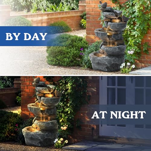 5-Tiers Cascading Rock Water Fountain with LED Lights Q6470
