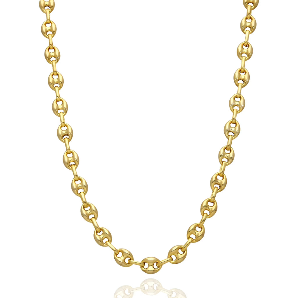 18K Yellow Gold Over Silver 7mm Puffed Anchor Chain 16"-24" J48476