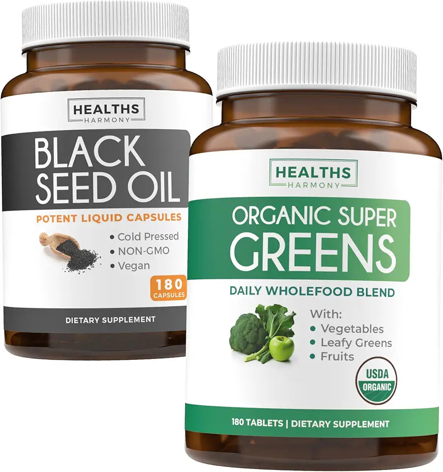Black Seed Oil & Organic Super Greens 180 Capsules 180 Tablets A18502