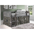 Antique Grey Twin Low Loft Bed with Camo Tent J724