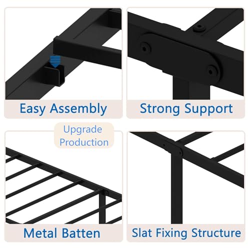 Black 14 Inch Metal Platform Bed Frame with Headboard R941