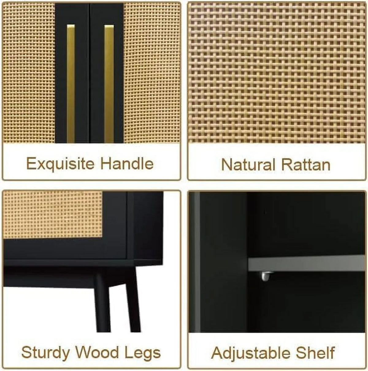 Black Rattan Storage Cabinet Set of 2 U791192