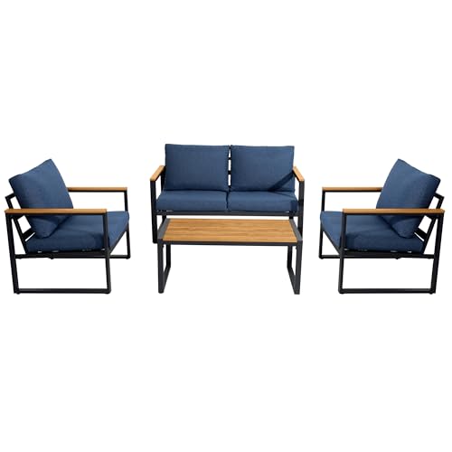4 Pieces Metal Patio Furniture Set with Coffee Table O88875