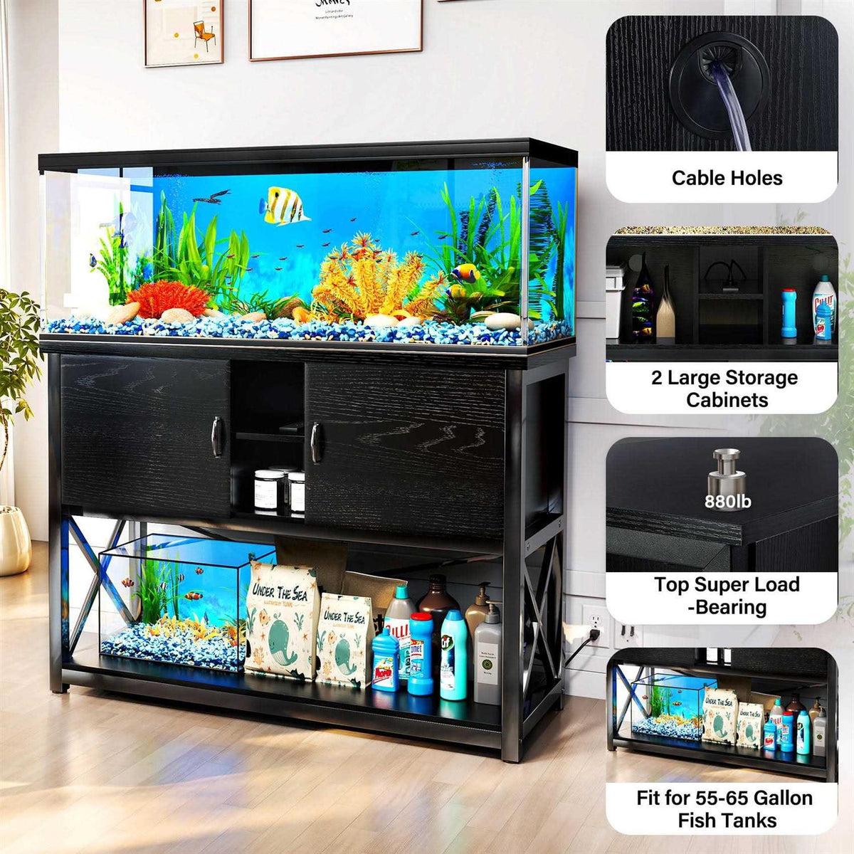55-75 Gallon Aquarium Stand with Cabinet and Power Outlets J93641