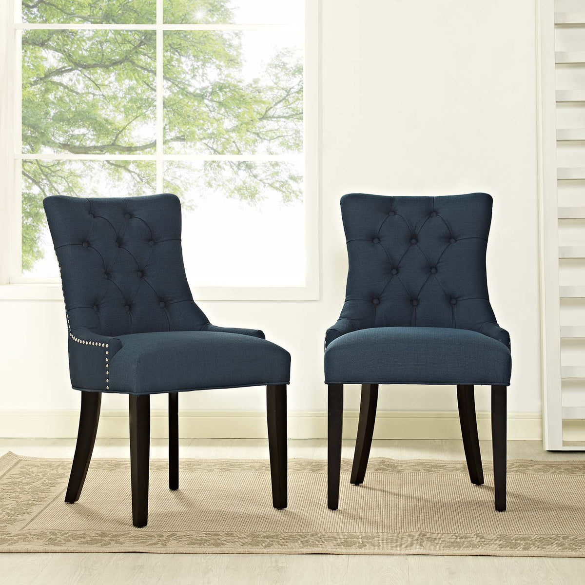 Navy Blue Fabric Dining Chair Set of 2 R6747