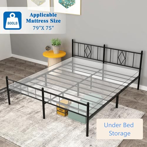 Black 14 Inch Metal Platform Bed Frame with Headboard R941