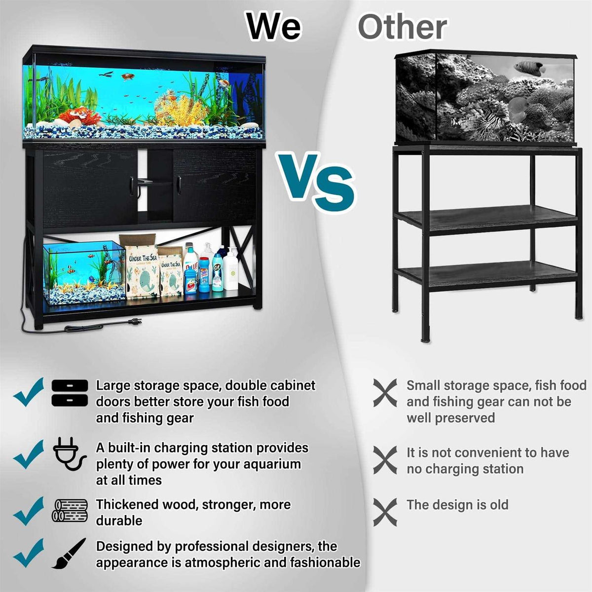 55-75 Gallon Aquarium Stand with Cabinet and Power Outlets J93641