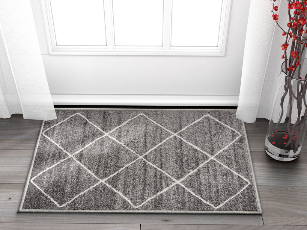 Grey Diamond Lattice Print Indoor Outdoor Area Rug B33242