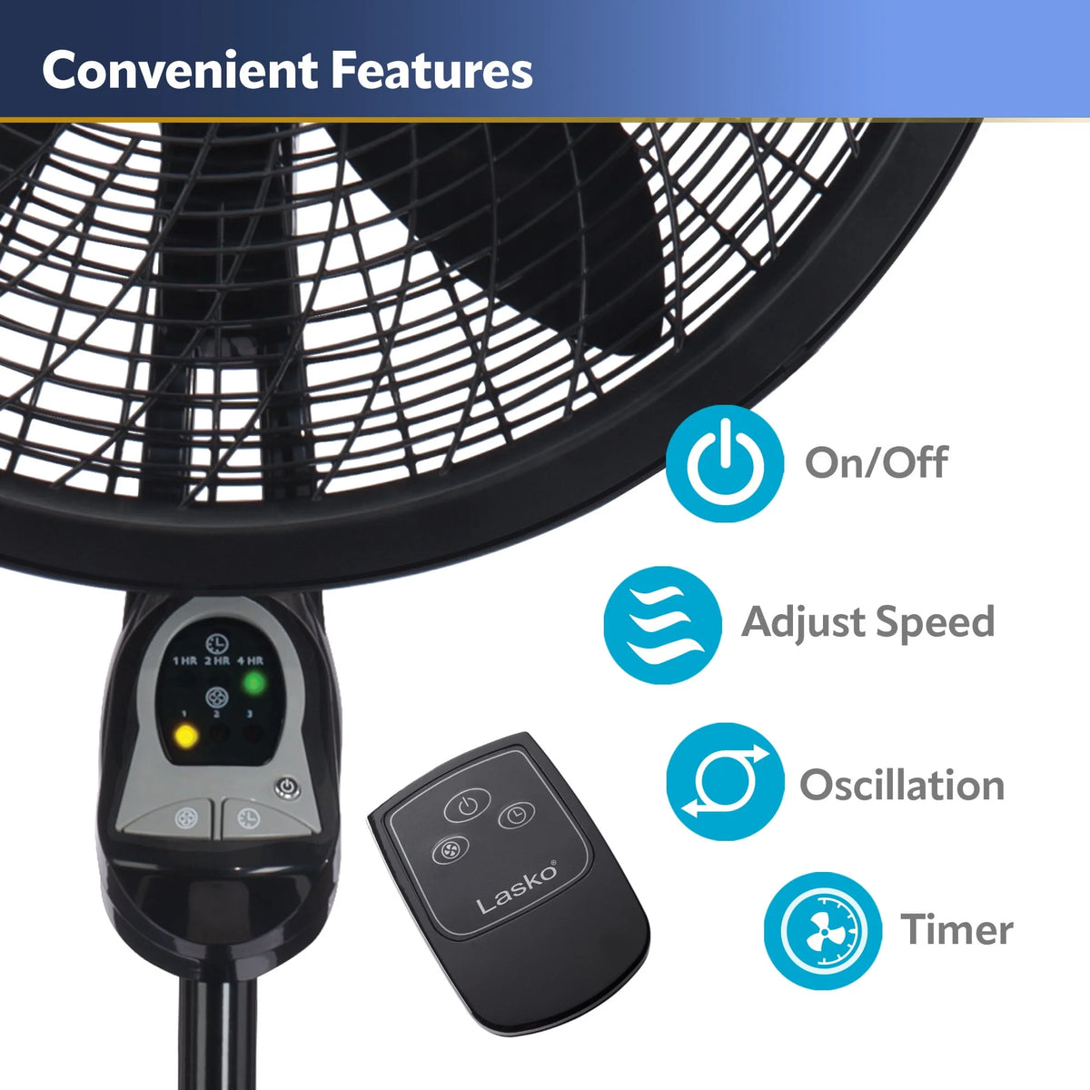 18 Oscillating Pedestal Fan with Remote, 3 Speeds, Black B3468