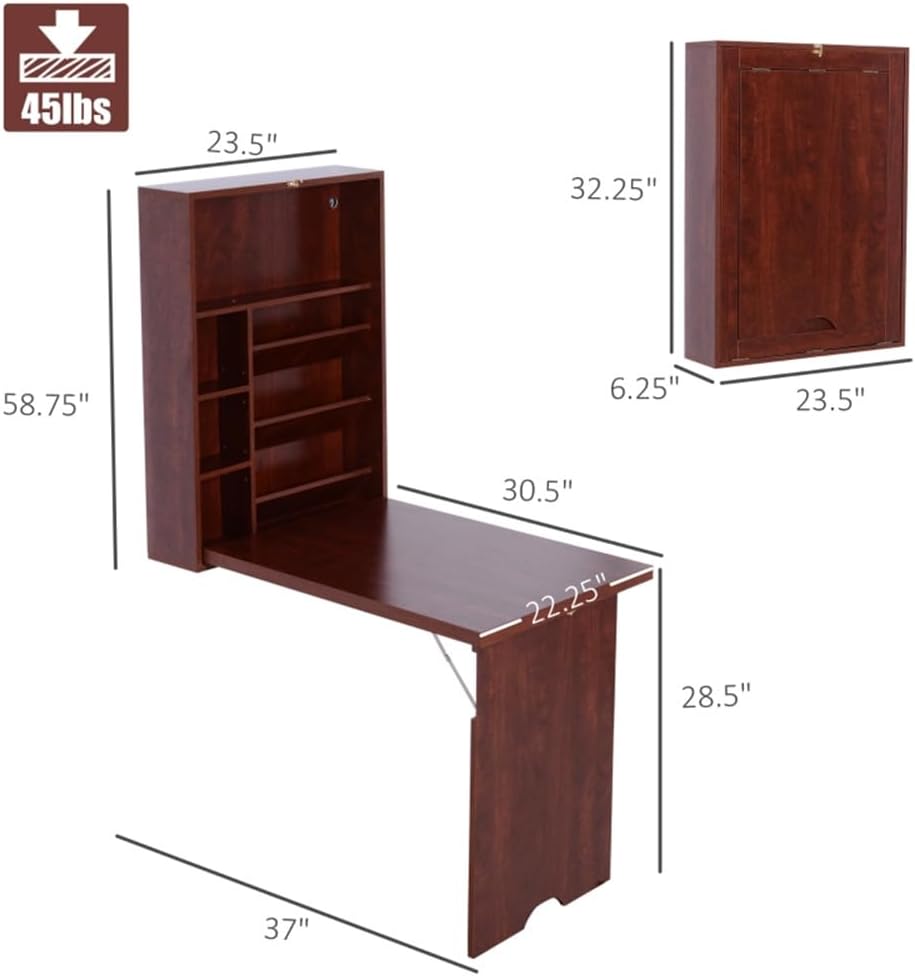 Mahogany Wall Mounted Desk with Storage Area B10932
