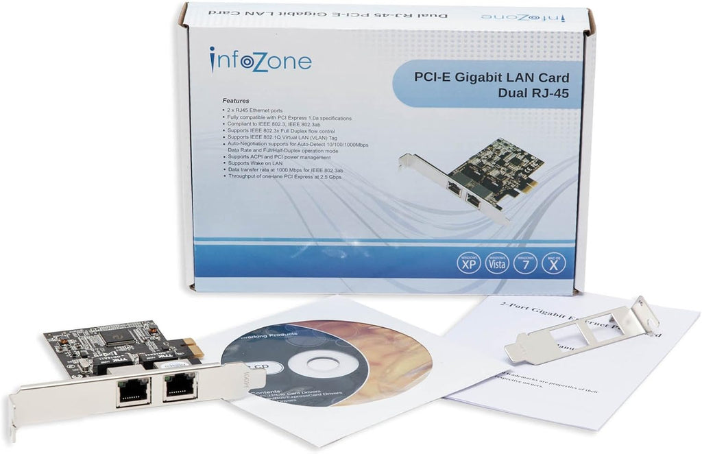 2 Port Gigabit Ethernet PCI-e x1 Network Interface Card Pack of 2 J4796