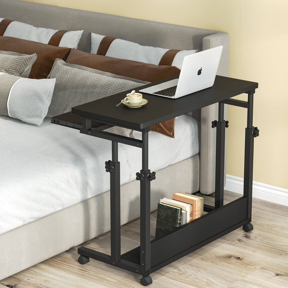 Black Height Adjustable Rolling Laptop Cart with Keyboard Tray H57671