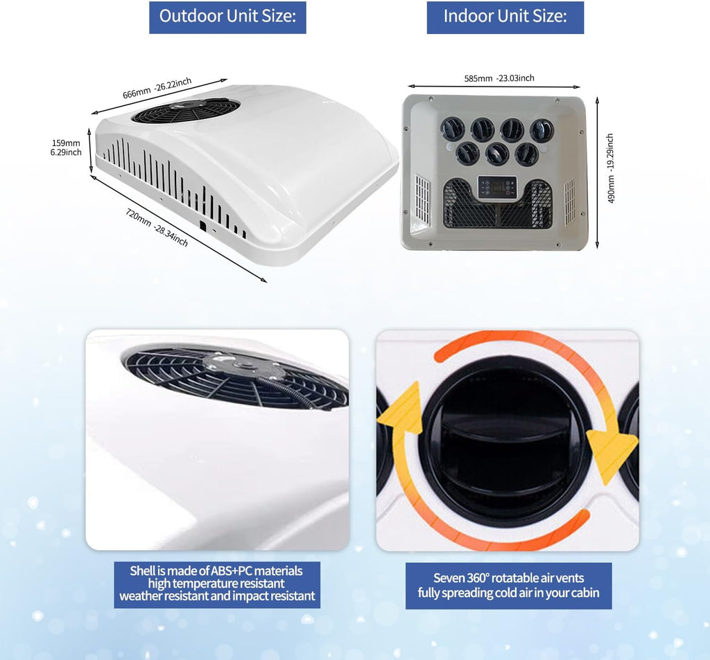 12V Rooftop RV Air Conditioner Heat and Cool White F7420