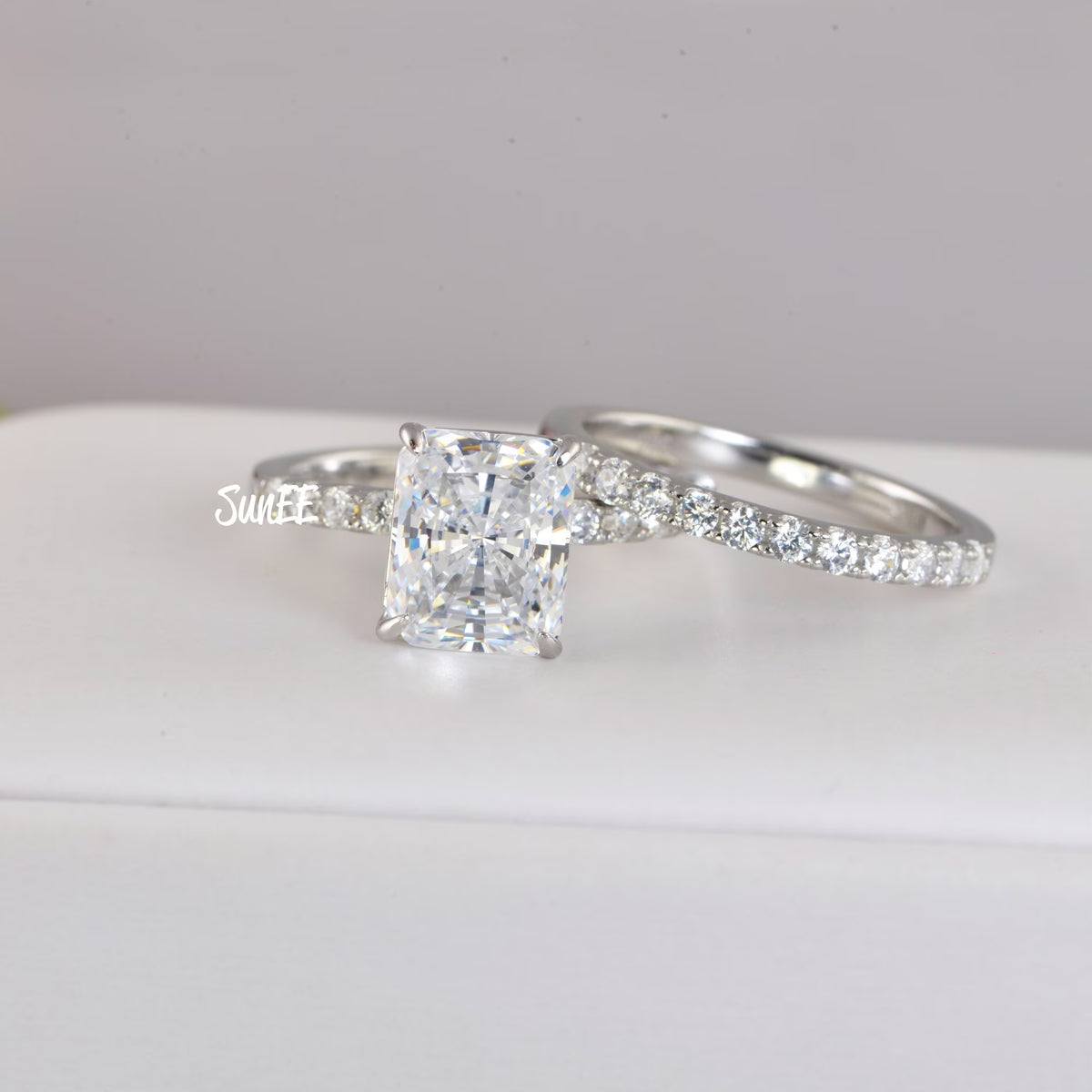 Radiant Cut Half Eternity Band Bridal Engagement Ring Diamond Simulated 925 Sterling Silver M118518