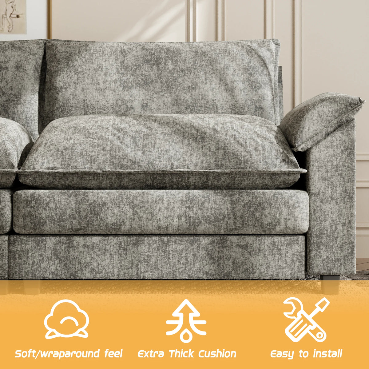 Gray L-shaped Sectional Sofa with Reversible Chair B655