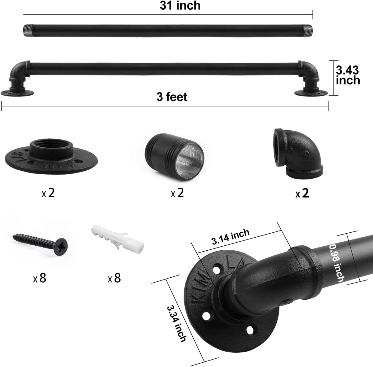 3 Ft Black Metal Staircase Handrail O714276