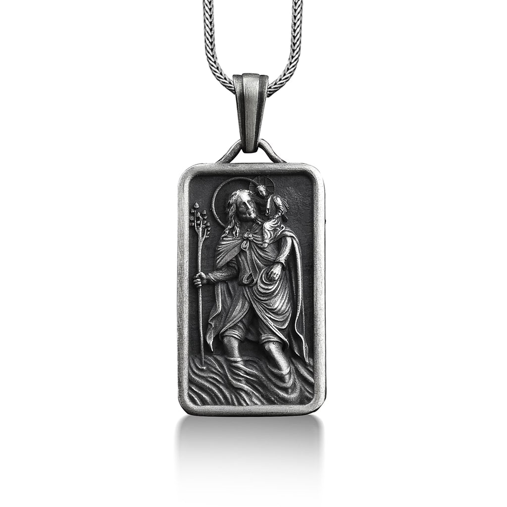 Silver St Christopher and Jesus Pendant Necklace Q327651