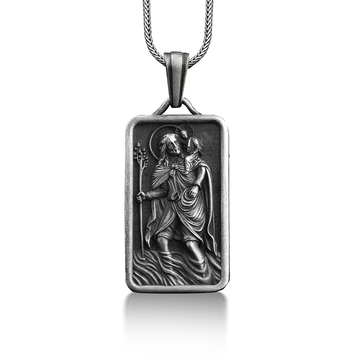 Silver St Christopher and Jesus Pendant Necklace Q327651