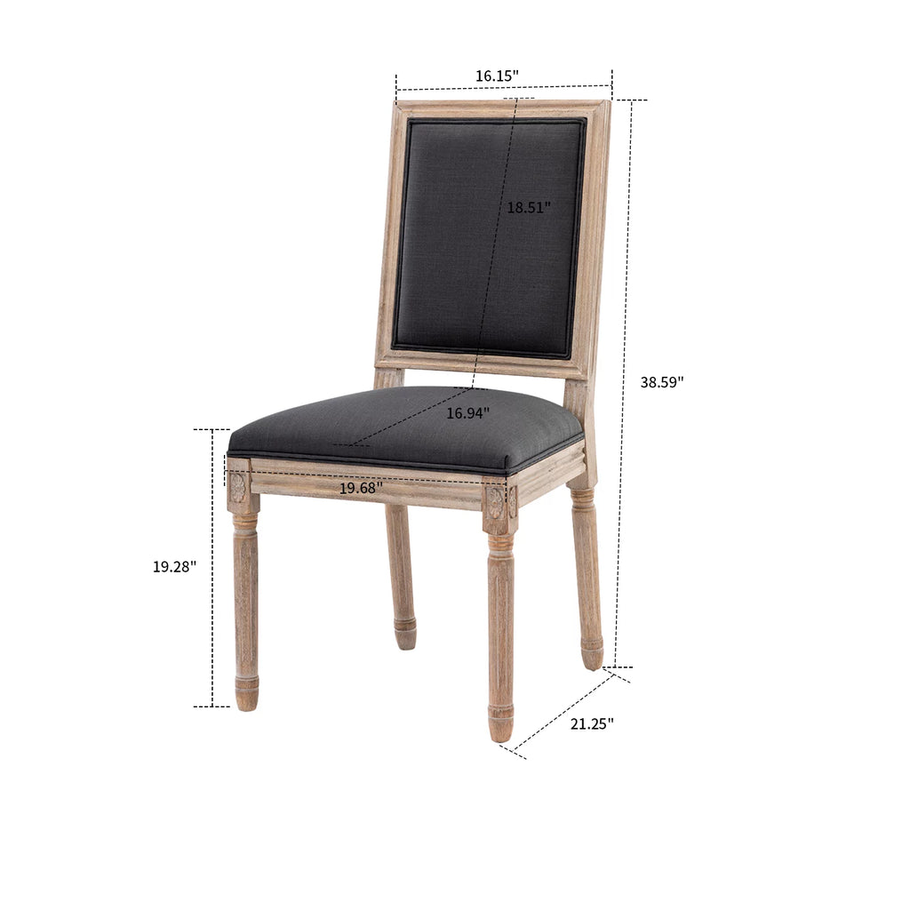 Grey Linen Upholstered Dining Chair Set of 2 with Wooden Legs Z756162