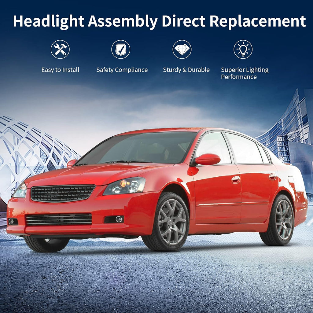 Headlight Assembly Compatible with 2005 2006 Altima Black Housing Amber Reflector O1911
