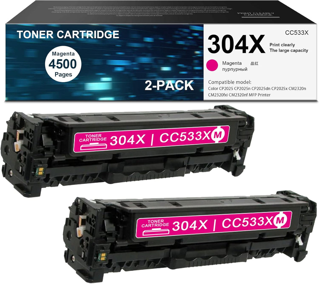 2-Magenta CC533X High Yield Toner Cartridge for HP CP2025 CM2320 Printer M6192