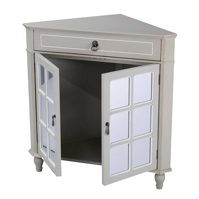 Light Blue Wood Mirrored Glass Corner Cabinet with A Drawer and 2 Doors V979