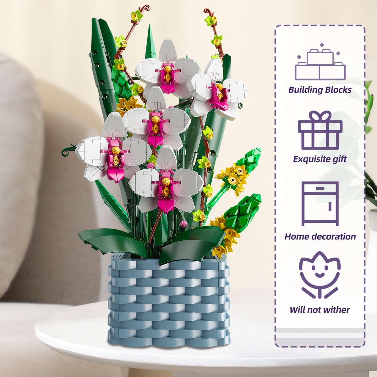 Flower Bouquet Rose Orchid Lily and Strelitzia Building Block Assembly Model B20405