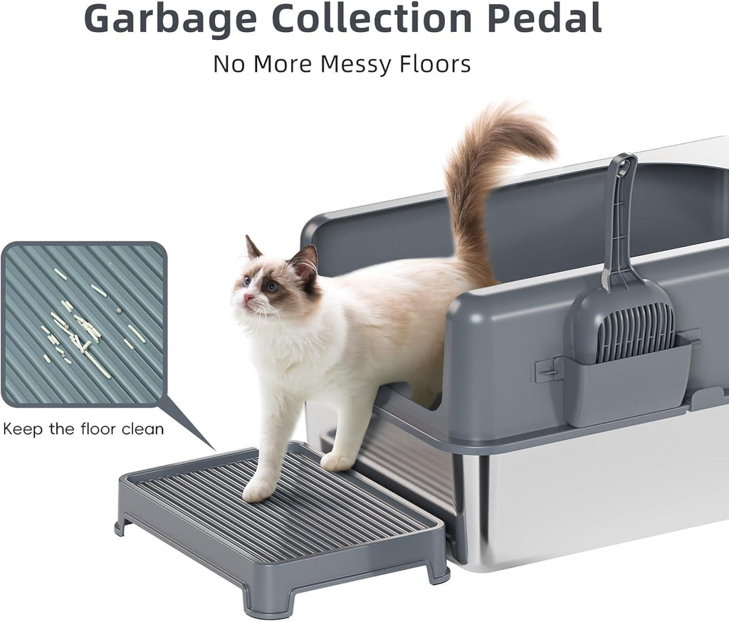 Extra Large Stainless Steel Cat Litter Box with Lid J379