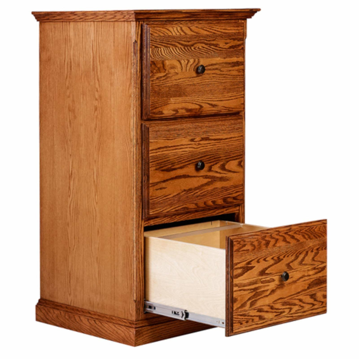 Traditional Three Drawer File Cabinet with Black Knobs Antique Alder F9081