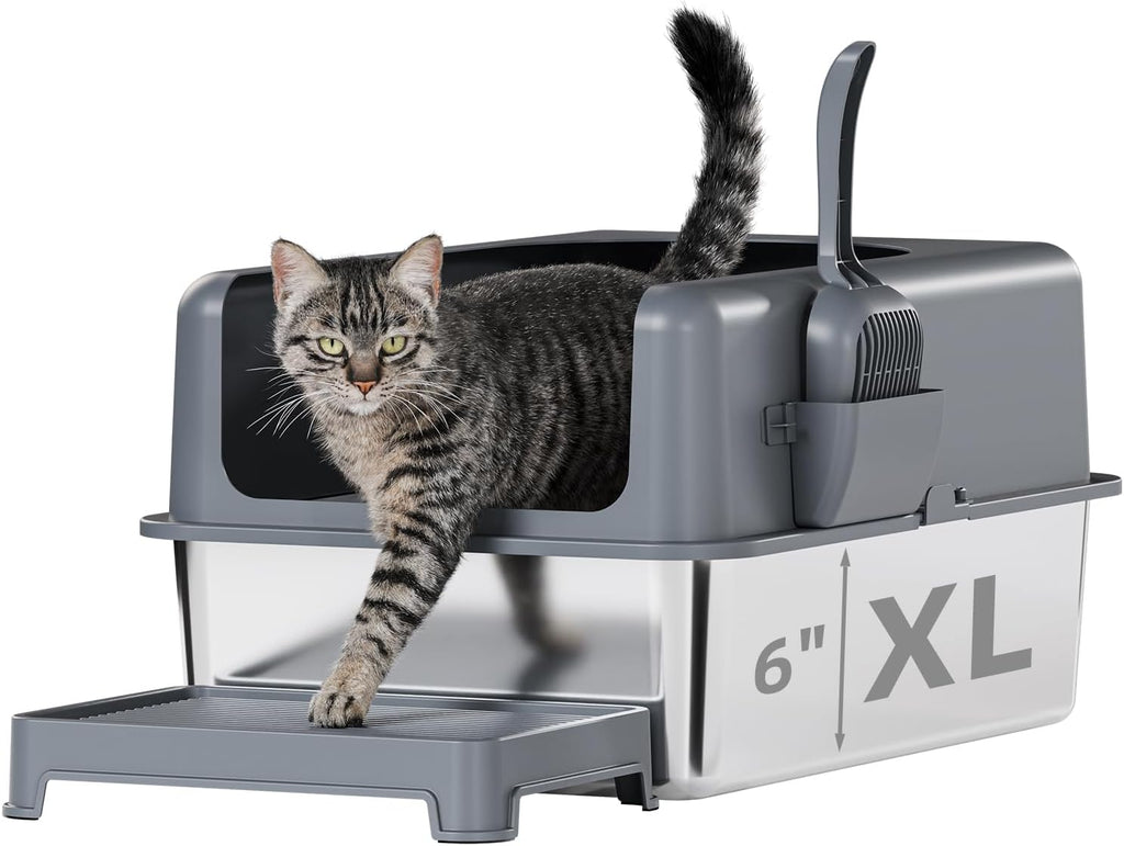 Extra Large Stainless Steel Cat Litter Box with Lid J379