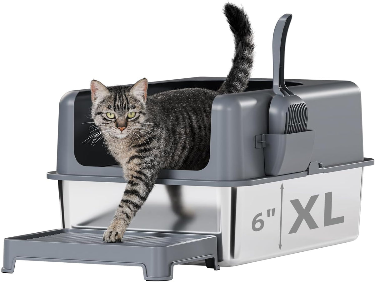 Extra Large Stainless Steel Cat Litter Box with Lid J379