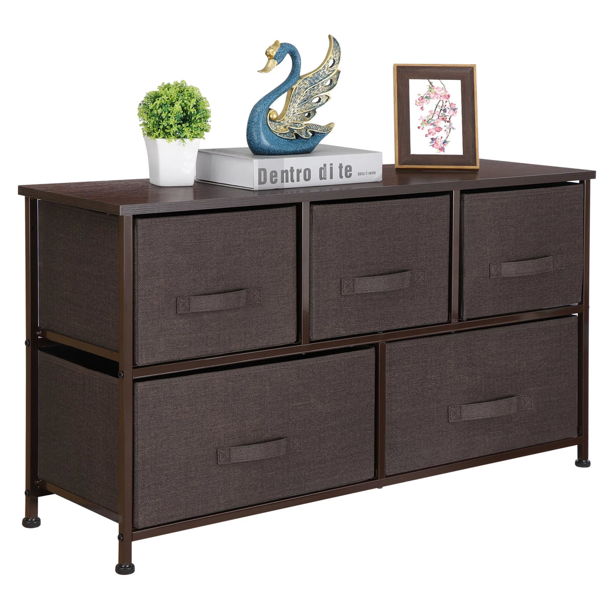 Brown 5 Drawer Fabric Dresser B1561