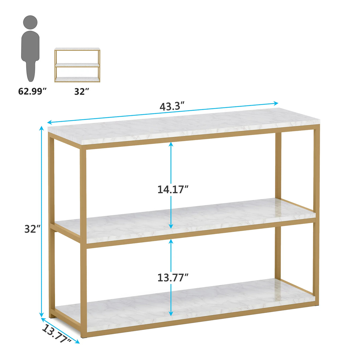 Gold Sofa Console Table with Storage Shelves S242