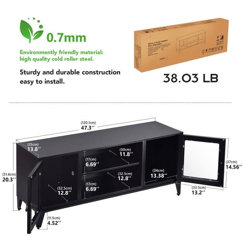 Black TV Stand with 3 Open Shelf and 2 Doors N86793