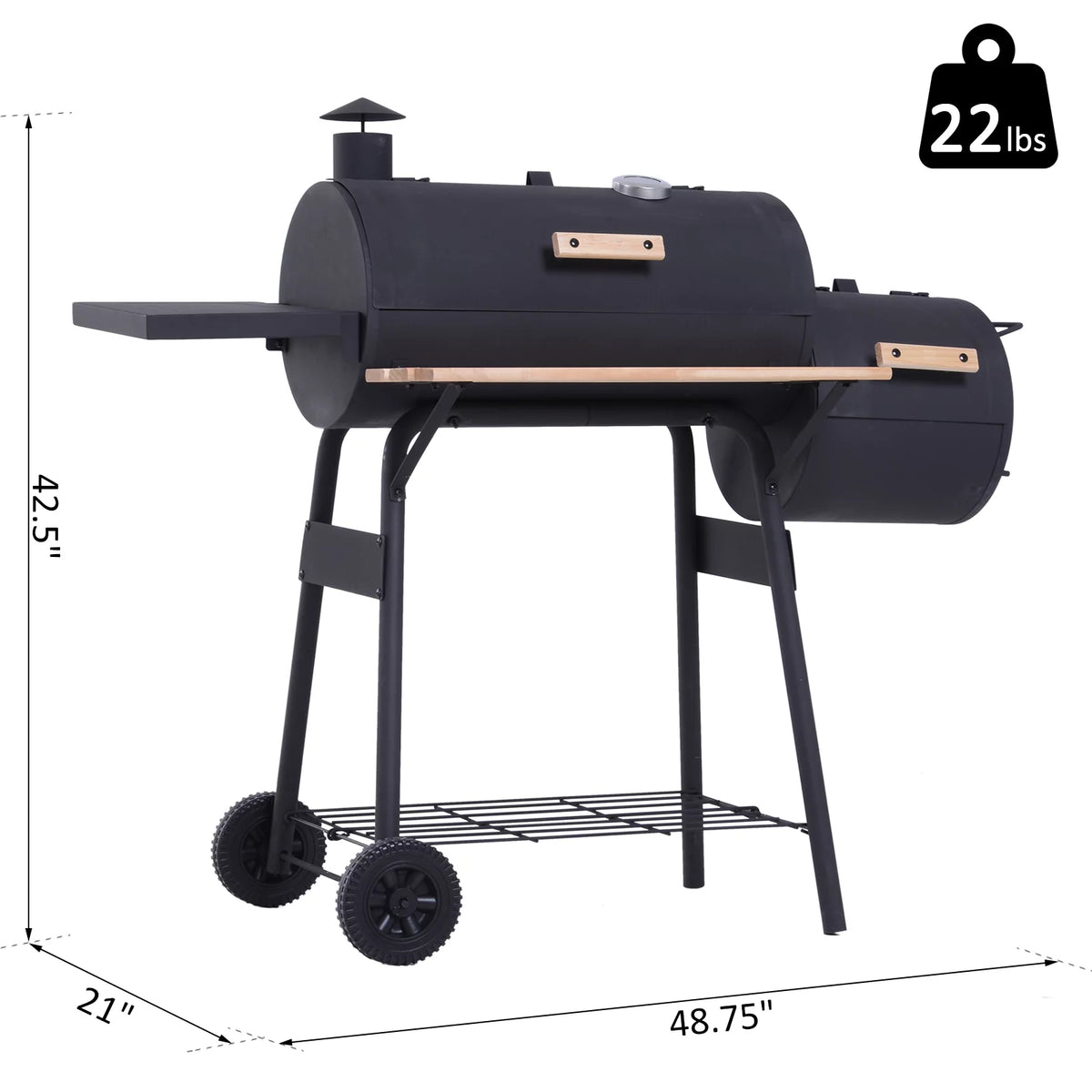 48" Steel Portable Charcoal BBQ Grill and Offset Smoker Combo with Wheels M237
