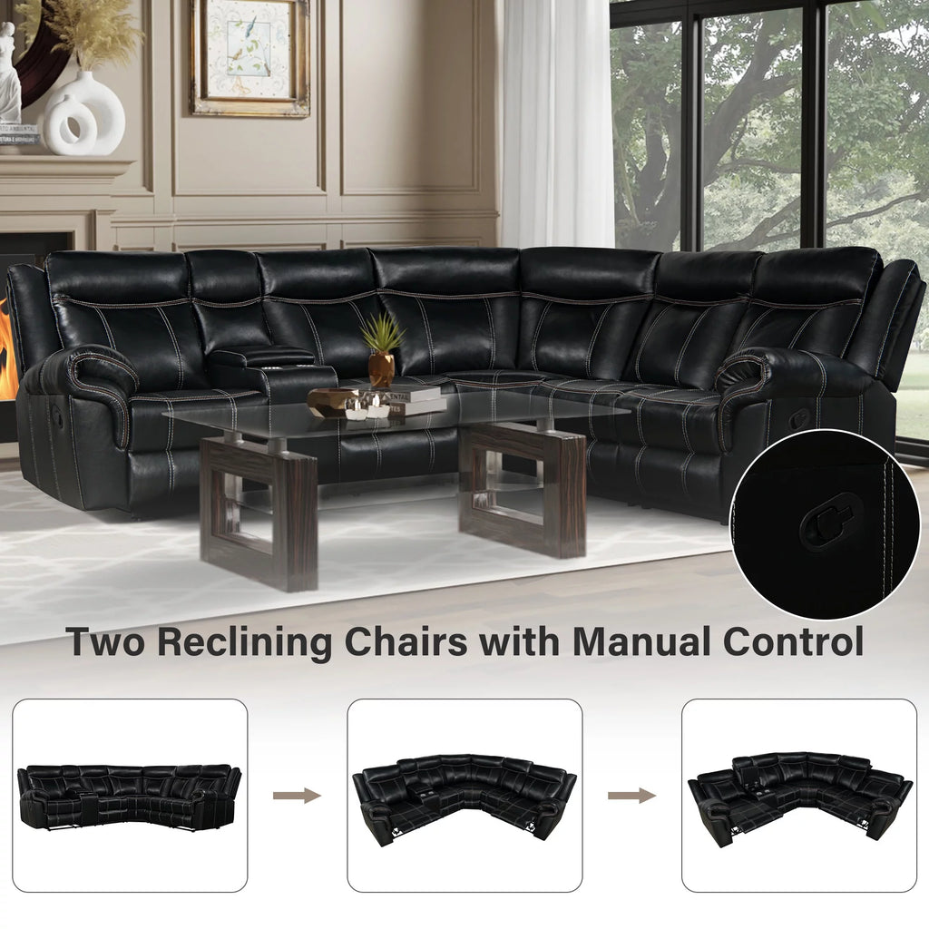 Black Manual Recliner with Cup Holder and Storage E33398