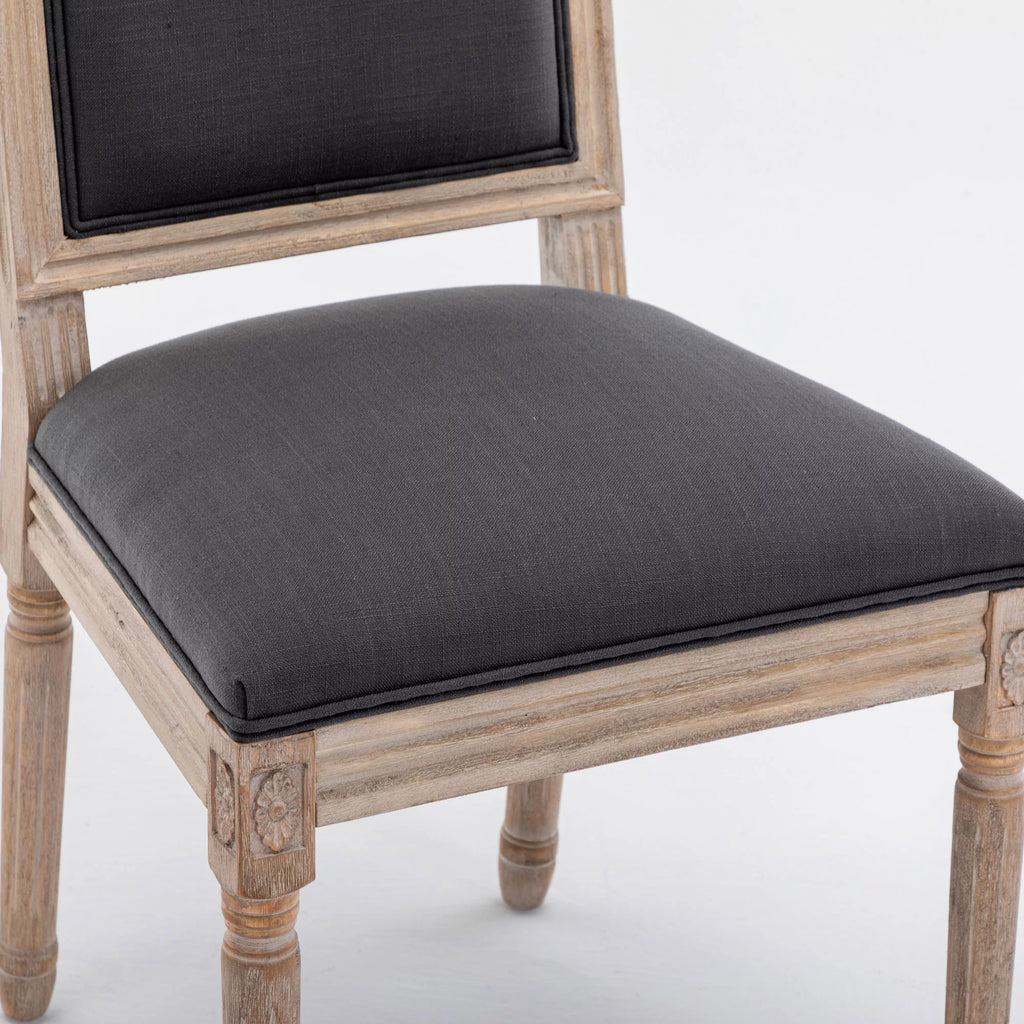 Grey Linen Upholstered Dining Chair Set of 2 with Wooden Legs Z756162