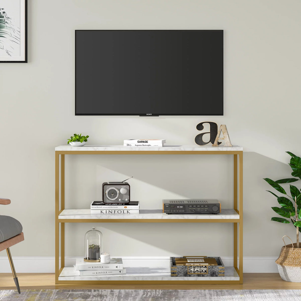 Gold Sofa Console Table with Storage Shelves S242
