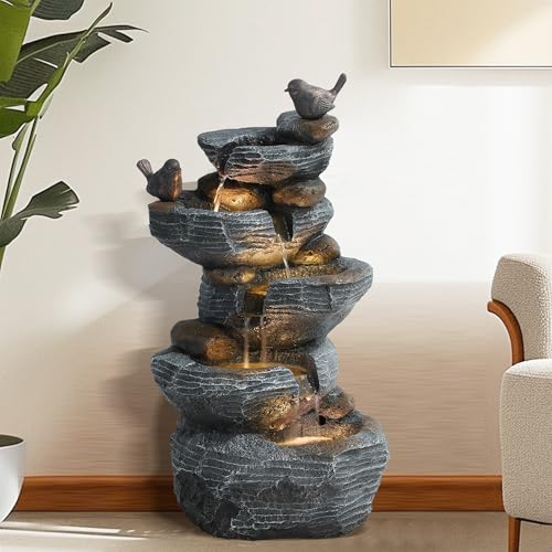 5-Tiers Cascading Rock Water Fountain with LED Lights Q6470
