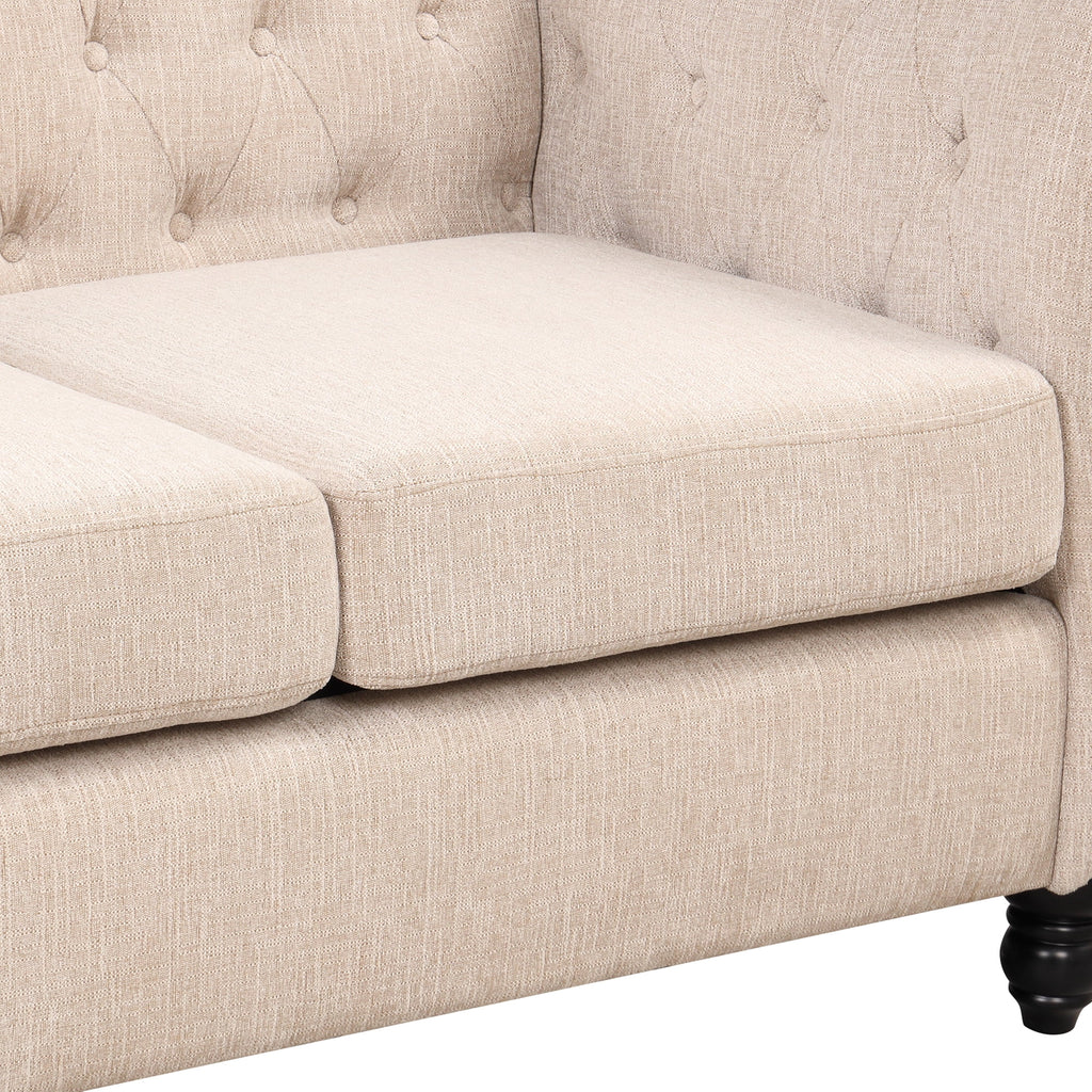 3 Seater Button Tufted Upholstered Sofa with Rolled Arms F156695